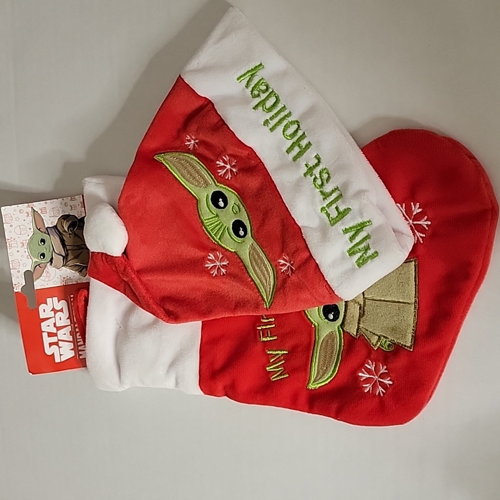Baby yoda my first Holiday hat and baby Stocking